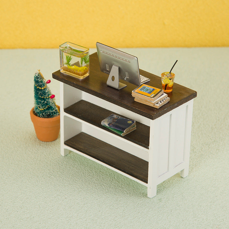 1:12 Dollhouse Miniature Double-Layer Shelf Desk Furniture Model for Living Room Scene