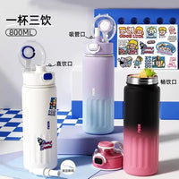 Xiaochariji Insulated Straw Water Bottle, Portable Stainless Steel, Large Capacity for Students