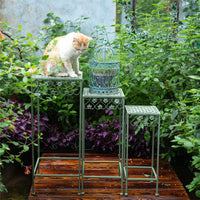 Vintage Iron Art Tiered Plant Stand Set - 3 Piece Square High Display Racks for Indoor/Outdoor Decor