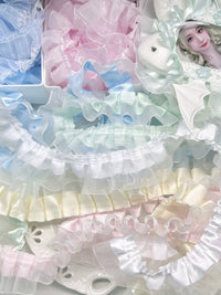 DIY Double-Layer Pleated Lace Ribbon Trim with Mini Bows for Craft and Decoration