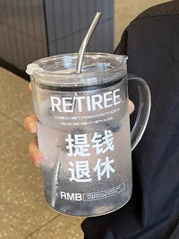 Large Capacity Borosilicate Glass Tumbler with Handle and Straw for Coffee, Water, Office, Home