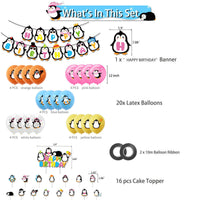 Penguin Theme Party Decoration Kit with Banner, Balloons, and Cake Toppers for Kids' Birthday