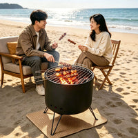 Portable Smokeless Charcoal Grill for Outdoor Camping and Home Use, Round Windproof BBQ Stove