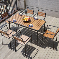 Outdoor Patio Dining Set with Backrest Chairs, Wood-Plastic Composite Table and Chairs, 5-Piece Set for Balcony Cafe