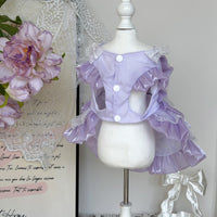 Pet Princess Dress Chihuahua Purple Flowing Mesh Tiered Cake Skirt Lace Wedding Dress
