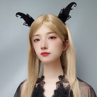 Halloween Black Elf Horn Headband Devil Horn Butterfly Hair Hoop Stage Performance Hair Accessory