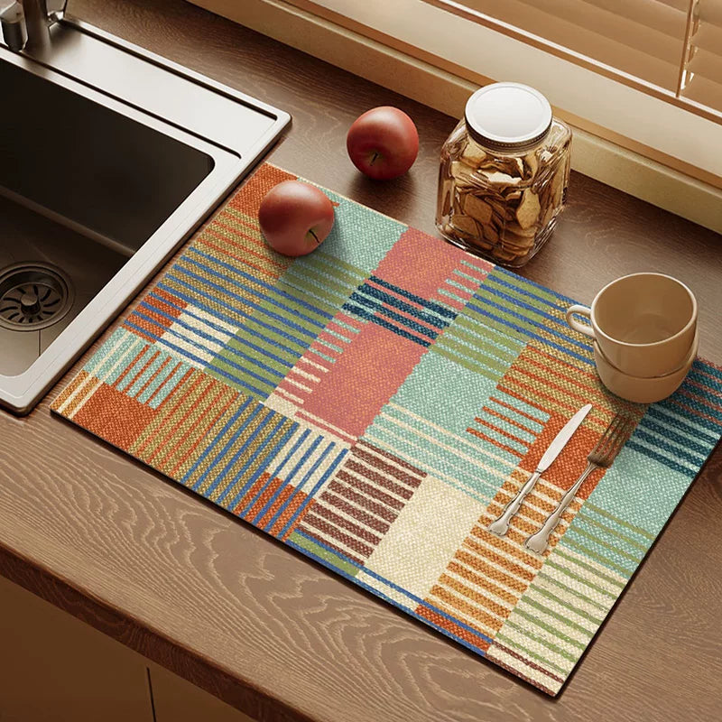 Diatomaceous Earth Kitchen Drying Mat for Countertops - Absorbent, Heat-Resistant, and Quick-Drying