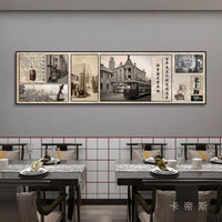 Vintage Shanghai Style Wall Art Black and White Newspaper Photo Mural for Cafe Decor