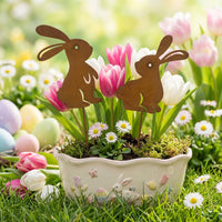 Easter Rusty Rabbit Garden Stakes and Yard Decor
