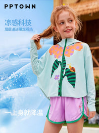 Girls' UV Protection Hoodie Jacket, Thin Ice Silk Sunscreen Coat for Kids, Quick Dry Outdoor Cape