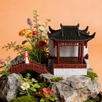 Chinese Ancient Opera Stage Miniature Model with Bridge and Figures for Micro Landscape Decor