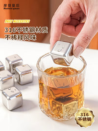 Food Grade 316 Stainless Steel Reusable Ice Cubes for Whiskey & Drinks