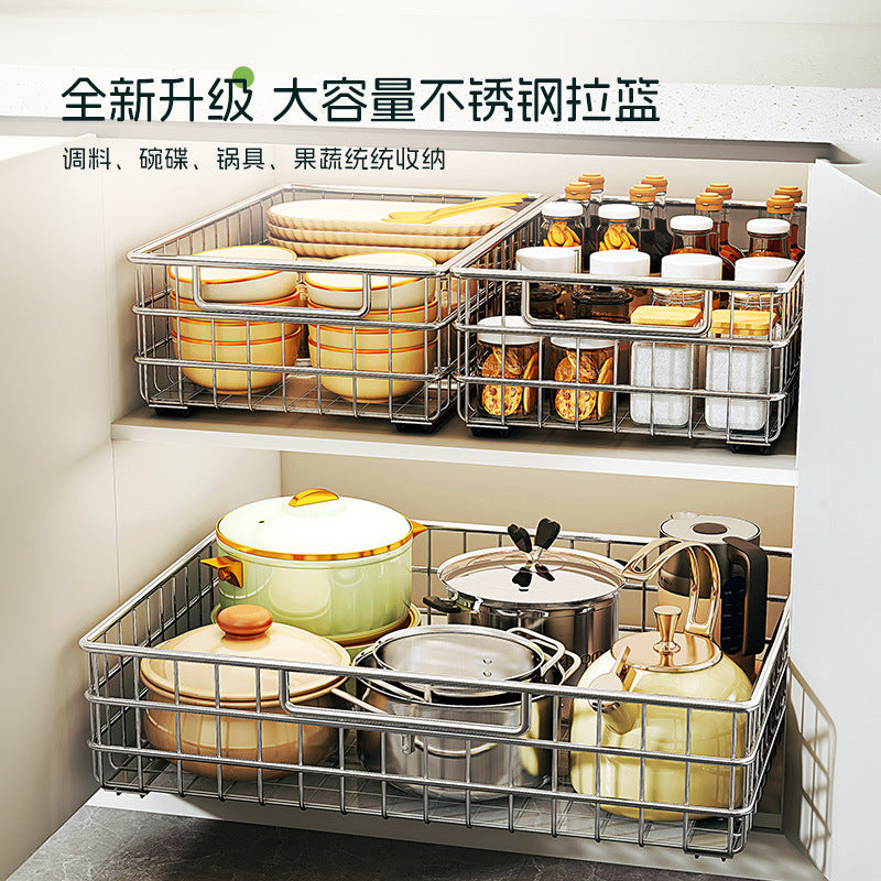 Stainless Steel Pull-Out Under-Sink Cabinet Organizer for Pots and Spices