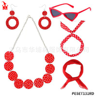 1950s Women's Costume Party Accessories Set - Headband, Glasses, Scarf, Necklace, Earrings