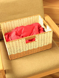 Large Woven Storage Basket with Liner, Imitation Rattan Organizer for Clothes and Sundries