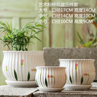 Large Ceramic Planter Pot with Tray for Orchids & Succulents, White Terracotta