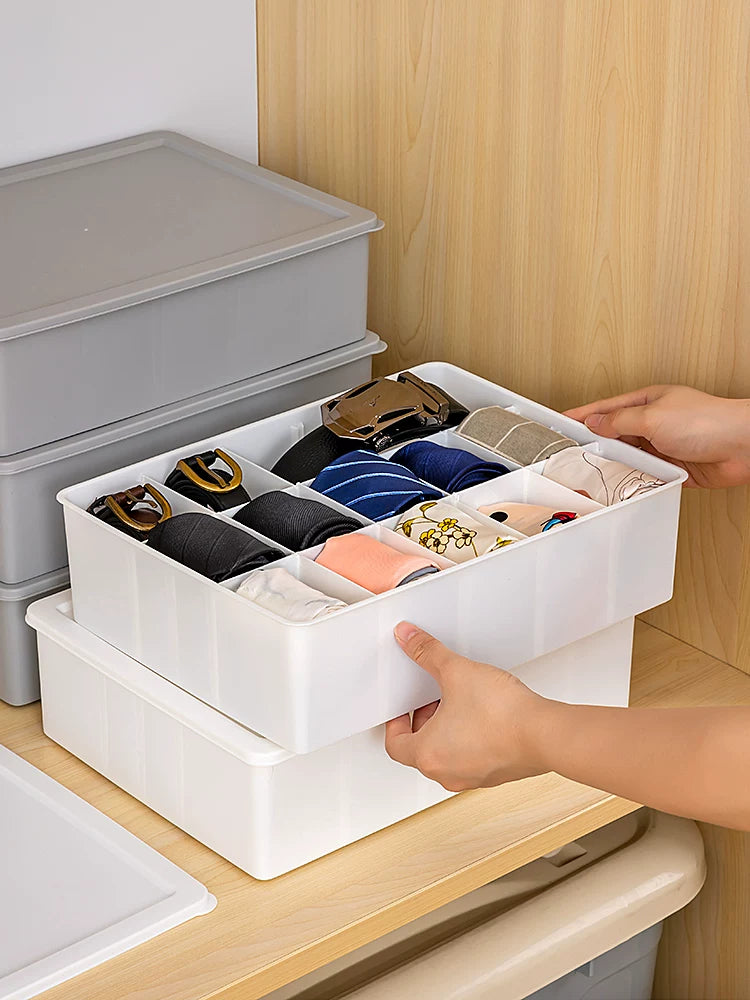 Mipaidi Drawer Organizer with Lid for Underwear, Socks, Ties, and Belts - Dividable Storage Box