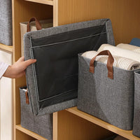Fabric Wardrobe Storage Box with Lid, Foldable Clothes Organizer for Home Dormitory