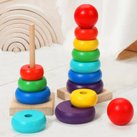 Wooden Rainbow Stacking Tower Educational Toy for Kids