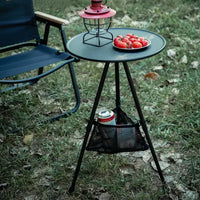Portable Outdoor Folding Round Table with Mesh Storage Net, Height Adjustable Camping Picnic Table