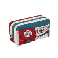 Vintage Color Block Pencil Case Multi-layer Large Capacity for Students