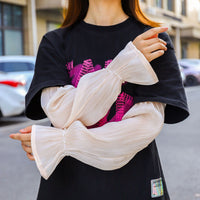 Pearl Embellished Sun Protection Arm Sleeves for Women, Thin Ice Silk, Fingerless, Outdoor Driving