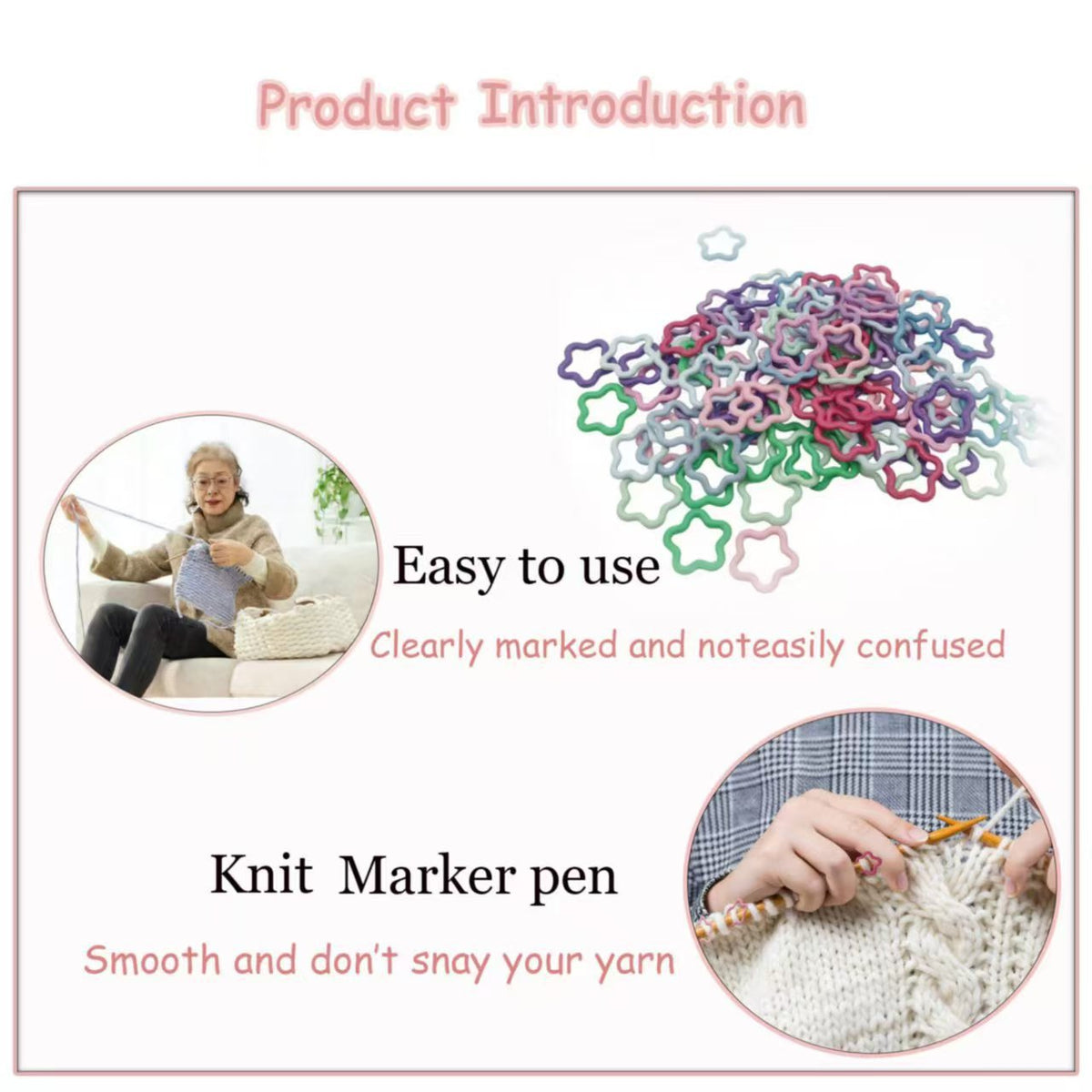 Star Stitch Markers for Knitting and Crocheting, Enamel Coated Metal Stitch Holders