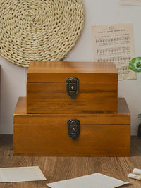 Japanese Retro Wooden Storage Box with Lock for Desktop Sundries and Jewelry