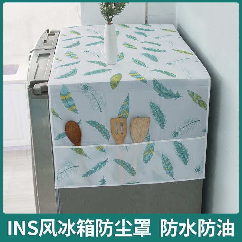 Refrigerator Dust Cover with Storage Pockets, Waterproof and Oil-proof Fabric