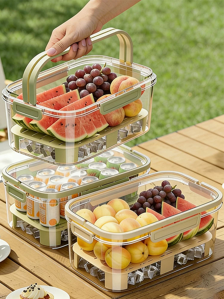 Portable Food Storage Container with Ice Pack and Straw, 800ML