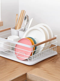 2-Tier Metal Dish Drying Rack with Drainboard for Kitchen Countertop