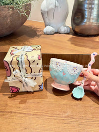 Embossed Butterfly Ceramic Mug with Spoon, Large Capacity Underglaze Coffee Tea Cup, Breakfast Milk Mug for Women