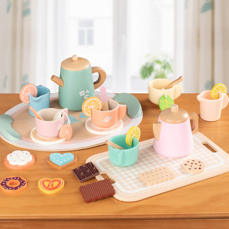 Wooden Afternoon Tea Toy Set for Girls, Pretend Play Simulation Teapot Tea Set Kitchen Toys, Children's Birthday Gift