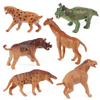 Prehistoric Animal Figures Mini Set for Kids - Saber-toothed Tiger, Woolly Mammoth, Rhinoceros, Crocodile