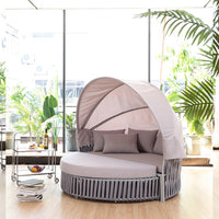 Nordic Outdoor Rattan Round Daybed Sofa for Resort Pool Balcony Sunroom