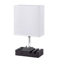 USB Fabric Table Lamp with Phone Holder and AC Outlets for Bedroom Living Room