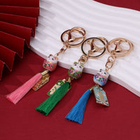Lucky Cat Ceramic Keychain with Tassel for Bags and Keys