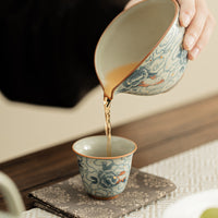 Ru Kiln Style Auspicious Rabbit Teacup Ceramic Tea Bowl for Home Tea Ceremony
