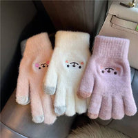 Smiling Face Plush Touchscreen Winter Gloves for Women, Warm Fleece Lined Cycling Gloves