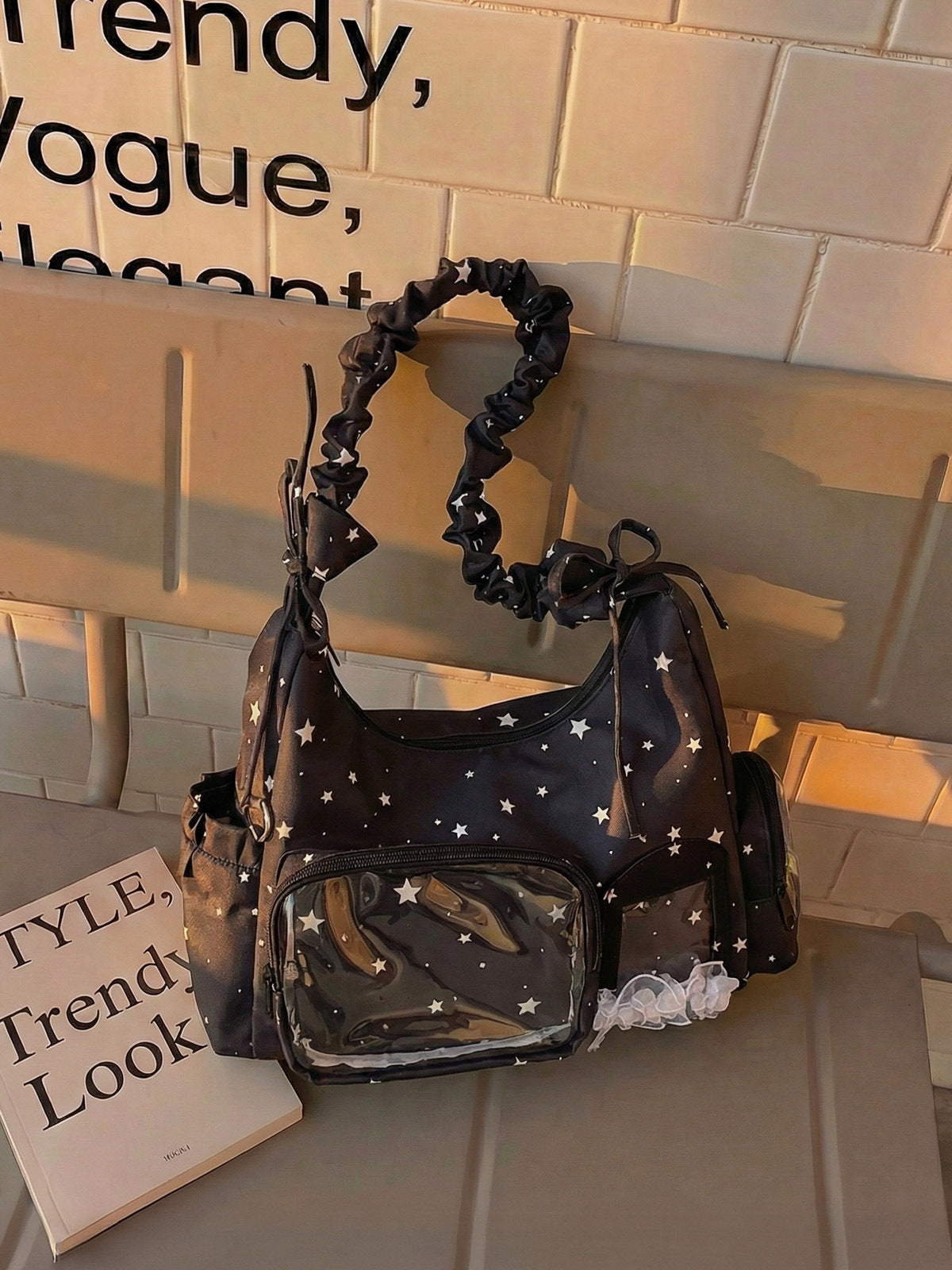 2026 New Japanese Star Print Ita Bag Large Capacity Transparent Display Window Shoulder Crossbody Bag for Students