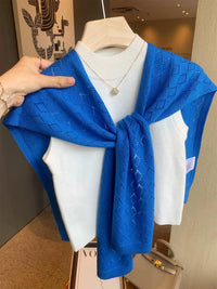 Klein Blue Argyle Knit Shawl for Spring/Summer - Korean Style Versatile Decorative Scarf