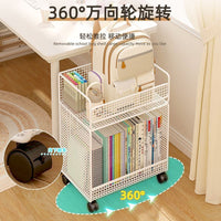 Rolling Under-Desk Bookshelf with Storage Basket for Students, Multi-layer Mobile Bookcase
