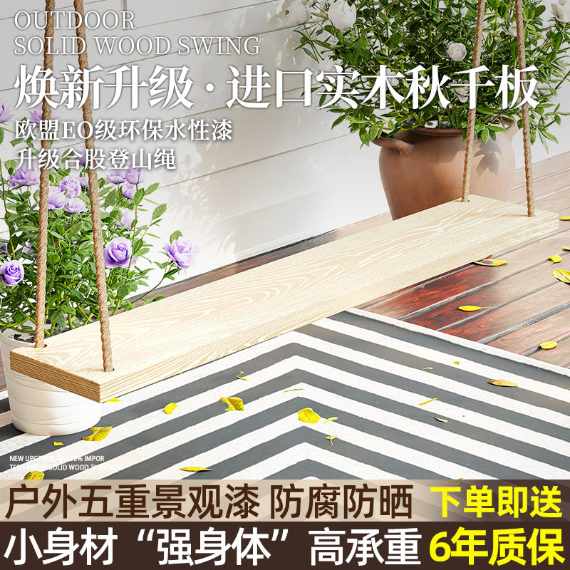 Outdoor Anti-Corrosion Wood Swing for Patio Garden Indoor Kids Home Balcony Solid Wood Hemp Rope Hanging Chair