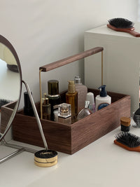 Solid Wood Cosmetic Storage Tray Desktop Organizer for Vanity and Skincare