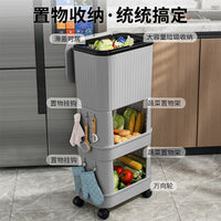 Tall Kitchen Trash Can with Lid, Large Capacity Movable Household Waste Bin, No-Bending Slide-Lid Japanese Style Storage Rack