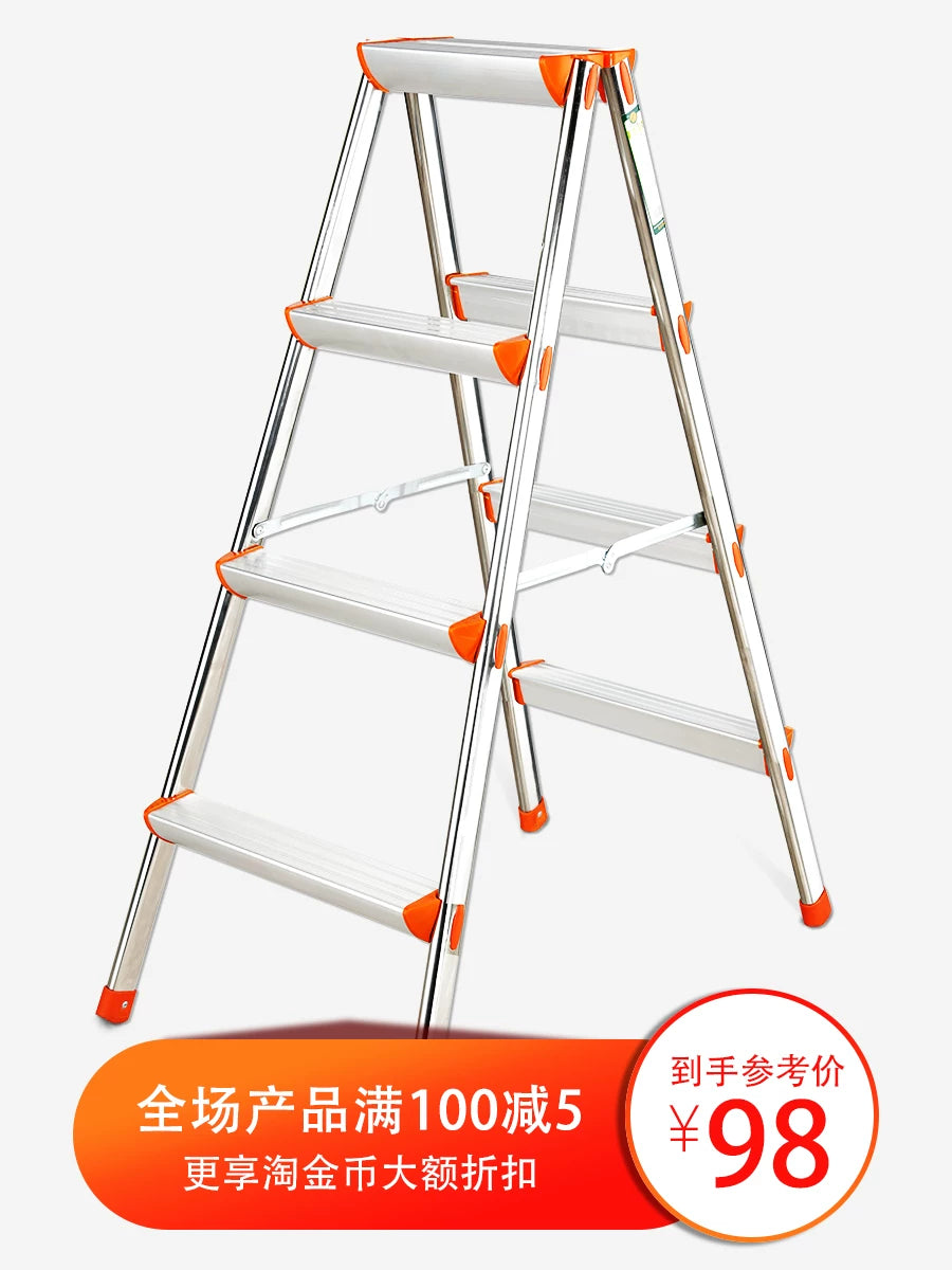 Guli Aluminum Alloy Folding Ladder with Non-slip Stainless Steel Steps for Home Use