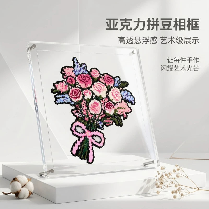 Acrylic Photo Frame Display Box for Pixel Art and Puzzles, Transparent Double-Sided Stand