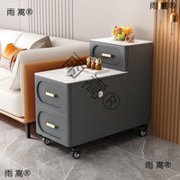 Smart End Table with Charging Station, Mobile Sofa Side Table with Glass Top, Living Room Tea Table
