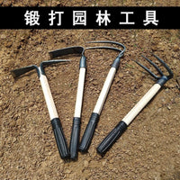 German Forged Garden Hoe and 3-Tine Rake Set for Digging, Planting, and Weeding