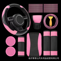 30-Piece Car Interior Accessory Set with Steering Wheel Cover, Gear Shift Cover, Handbrake Cover, Armrest Pad, and Cup Holder Mats